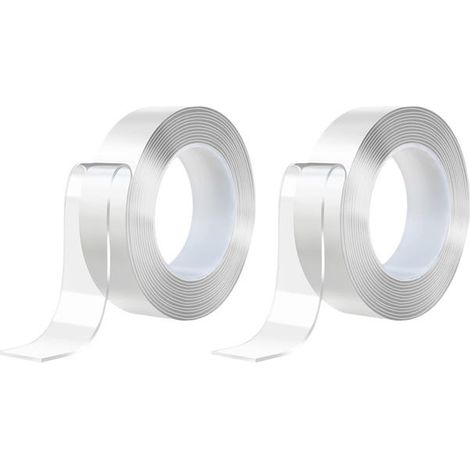 royaluxe - Ruban adhésif transparent double face 2 pièces, colle nano transparente imperméable à haute viscosité sans trace, 1mm d'épaisseur/30mm x 3m (1/5)