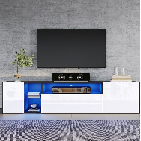 MEUBLIV Mueble TV 180x40x45 cm negro y blanco – LED, 2 cajones, montaje requerido (1/5)