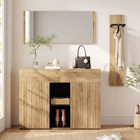 Set ingresso 125x35x178 cm in MDF e truciolare naturale/nero con scarpiera - MEUBLIV (1/5)