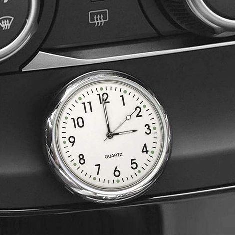 Horloge de voiture, mini horloge analogique à quartz pour tableau de bord et grille d'aération, décoration universelle et lumineuse (blanche) (KDO) (1/5)