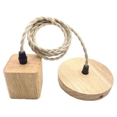 Douille de Suspension Support de Lampe Cordon Électrique et Monture de Plafonnier pour Bricolage de Luminaire en Bois avec Fil de 100cm Adapté, CarrÉ (1/5)