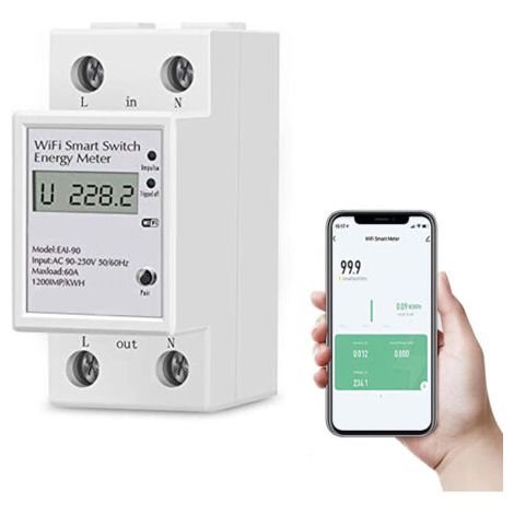 BARKBUSTERS Compteur d'Énergie Numérique Monophasé AC 63A 220V WiFi Compteur électrique Monophase Wattmètre à Rail DIN Mesure Consommation Electrique, Disjoncteur, Convient à la Maison, l'appartement (1/4)