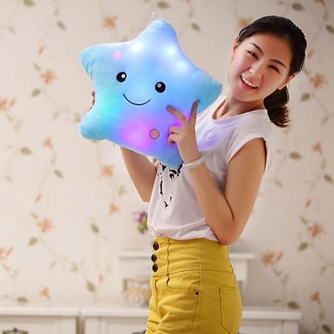 Romantique 7 Changement de couleur LED Light mignon Coussin étoile Glowing Coussin Oreiller Toy Bleu (1/3)