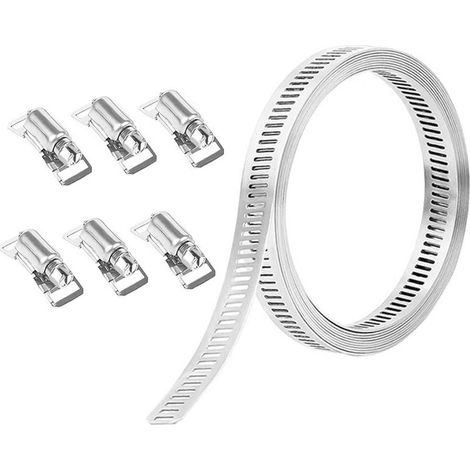 Collier de serrage acier inoxydable 304, longueur 3 mètres, 8 fixations réglables pour tuyaux gaz, eau, voiture, machine à laver et jardin (1/3)