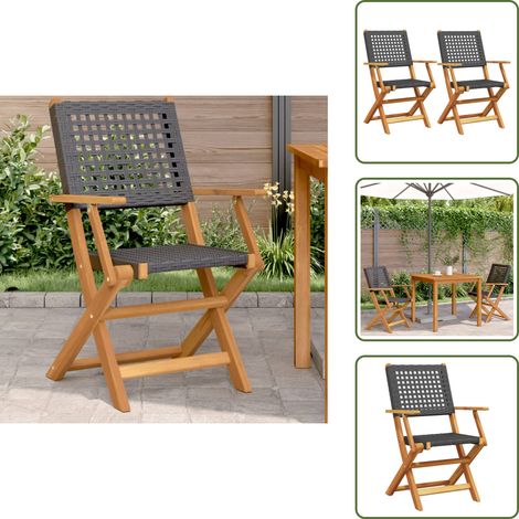 Gartenstühle 2 Stk. Schwarz Massivholz Akazie und Poly Rattan - Gartensaison - Gartenstuhl - Gartenmöbel - Akasienholz Möbel - Rattan Gartenmöbel (1/5)