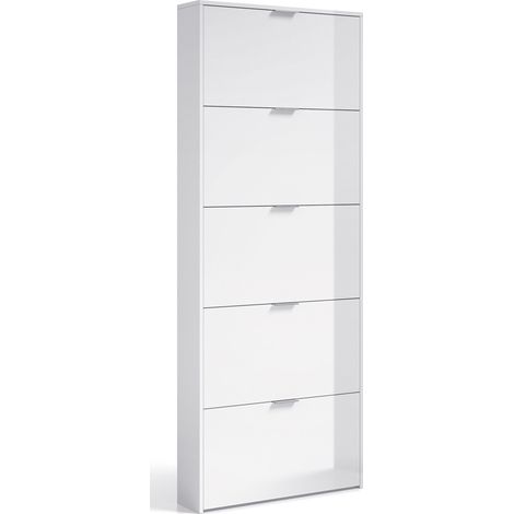 Pegane – Meuble à chaussures 5 portes abattantes blanc brillant – Dimensions 180 x 70 x 17 cm – Mélamine de haute qualité – Capacité 15 paires (1/3)