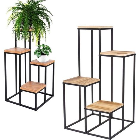 Support Fleurs - 4 Étagères - Métal et Bois - 67 cm de Hauteur - Pour Salon Chambre Bureau - 34x34x67 cm (1/5)