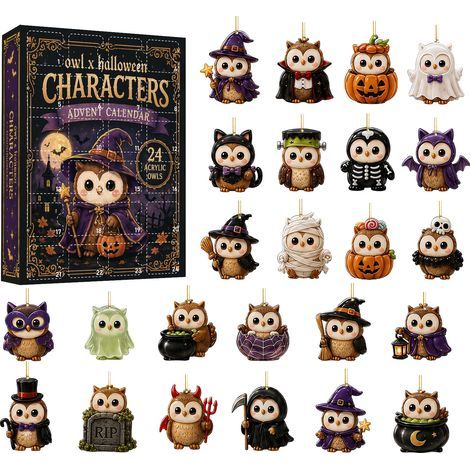 Halloween-Überraschungsbox aus Acryl mit Eulen-Countdown-Anhänger, Halloween-Thema (1/5)