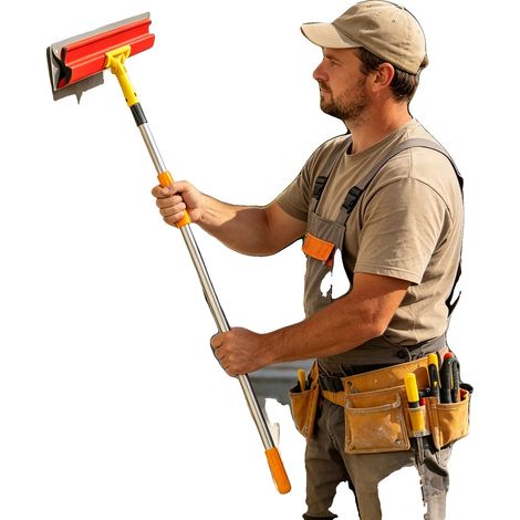 Set di raschietti, 4 lame di diverse dimensioni incluse, asta telescopica regolabile da 80 a 130 cm, spessore lama 0,35 mm, peso netto 5,51 kg, custodia per il trasporto inclusa. (1/5)