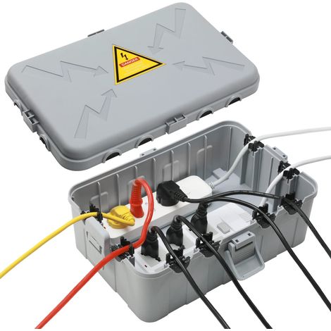 Grande boîte électrique d'extérieur étanche (32 x 22,1 x 13 cm), protection contre les intempéries, prise de courant, minuteur, multiprise, lumière (1/5)