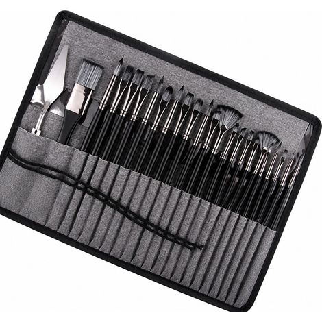 25 Pinceaux Peinture Étui Bois Laqué Noir Poils Nylon (1/5)