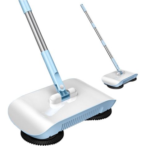 Balai 2 en 1 Aspirateur Manuel Puissant - Nettoyeur à Pousser avec Serpillière Bleu et Chiffon (1/5)