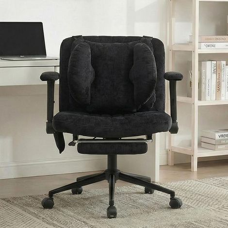 Chaise de bureau ergonomique pivotante avec soutien lombaire à air,Fauteuil large pivotant avec roulettes, rembourré et confortable, capacité jusqu’à 150 kg