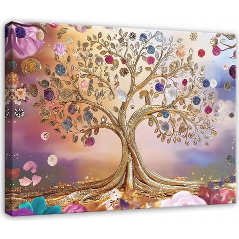 tableau arbre abstrait fleurs pour salon chambre cuisine sur toile 60x40 (1/3)