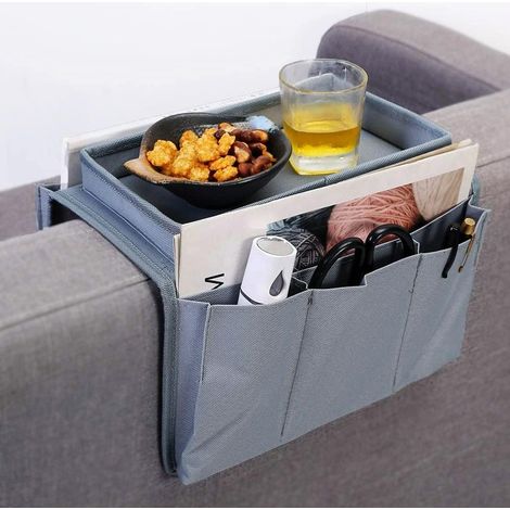 Organisateur de canapé avec tiroir, organisateur d'accoudoir avec porte-gobelet, rangement pour télécommande TV, sac de rangement pour téléphone, tablette, livres, magazines, DVD, verres, porte-collat