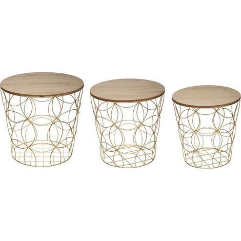 Lot de 3 tables gigogne dorées -PEGANE-