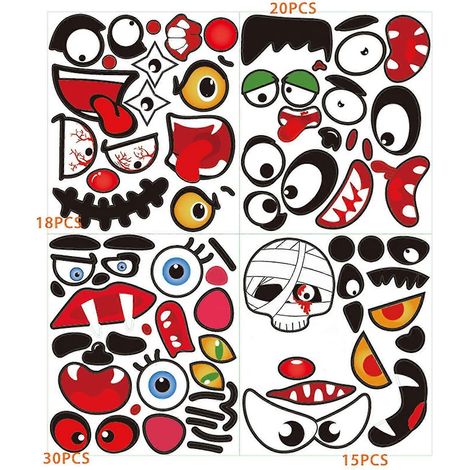 Pegatinas de Halloween para decorar calabazas para niños: 16 caras divertidas (1/2)