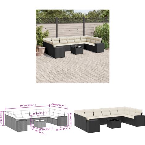 11-tlg. Garten-Sofagarnitur mit Kissen Schwarz Poly Rattan - Gartenmöbel - PE-Rattan Möbel - Outdoor Set - Esstisch - Lounge Set - Home & Living (1/3)