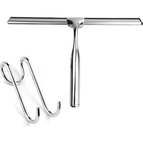Raclette de Douche Vitre en Acier Inox, Douche Essuie-Glace 26cm avec Crochet sans Perçage , Raclette Pour Salle De Bain,Miroir,Nettoyage en Verre,Carrelage (1/5)