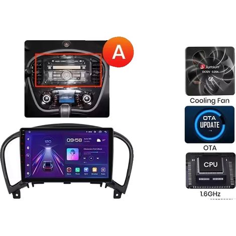 Radio para coche, pantalla táctil, reproductor multimedia, compatible con Nissan Juke (F15) 2010-2019, navegación GPS Android con ventilador de refrigeración incorporado, V1 Plus (2 GB-32 GB) - A (1/2)