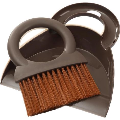 Ensemble pelle et balayette – Petit balai – Mini balai – Pelle + balayette douce – Doux et efficace – Léger – Pour clavier, bureau, appareils électroniques – 20,5 x 18,3 x 4,8 cm – Marron café