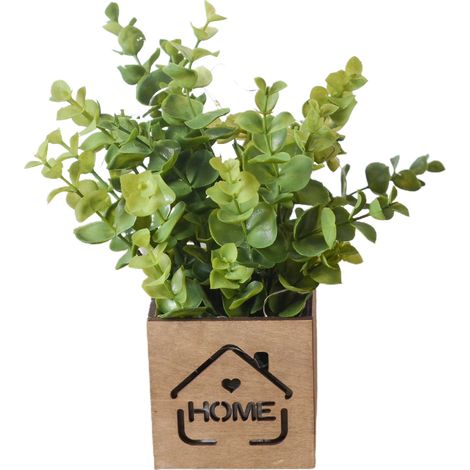 Guirlande lumineuse à piles bouton (boîte en bois), plantes vertes artificielles, bonsaï de feuilles d'eucalyptus, décorations de restaurant, grandes feuilles d'eucalyptus (matériau : fleurs en plasti (1/3)