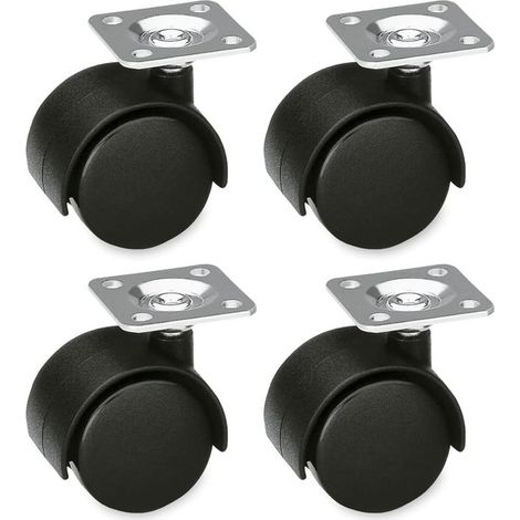 Lot de 4 Roulettes Meubles 49mm Sans Frein - 50kg/Roue Platine Acier pour Chaises Bureau & Tables Basses (1/5)