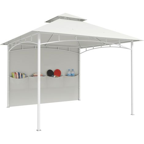 Gartenpavillon mit Doppeldach, Vorhängen und Aufbewahrungstaschen, Deckenhaken, 3 x 3 m, cremefarben