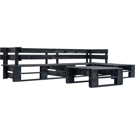 vidaXL Canapés de jardin palette 4 pcs Noir Bois (1/3)