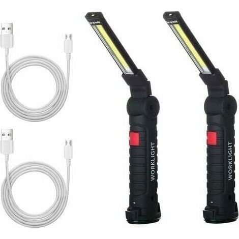 2 x Cob-Arbeitsleuchte, wiederaufladbar, LED-Handlampe, Cob-Werkstattlampe, Taschenlampe, LED-Handarbeitsleuchte mit Magnetfuß, Inspektionslampe für Wandern, Camping FLITI (1/4)