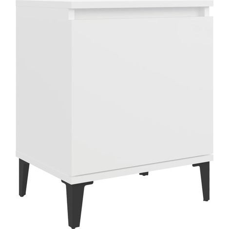 Mesita de noche con compartimento con puerta 40 x 30 x 50 cm blanco contrachapado patas metal DEC033226