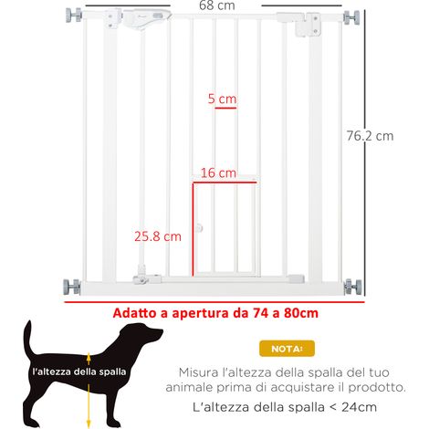 Barrière pour petit chien avec porte, fixation par tension, fermeture automatique, 74-80 x 76,2 cm, blanche (1/5)
