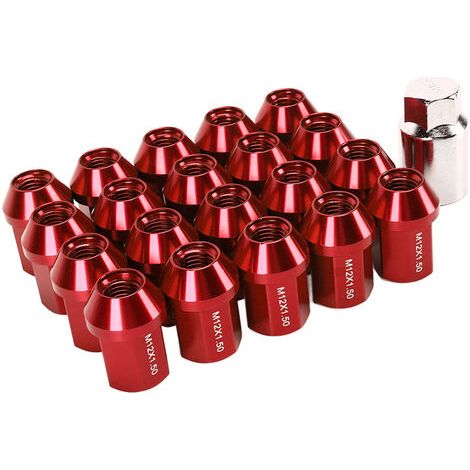 BUNTHAUS 20 écrous de roue M12x1,5 de 35 mm en alliage d'aluminium 6061 à extrémité fermée, de remplacement pour Chevrolet Camaro 1983-2002, rouge (1/5)