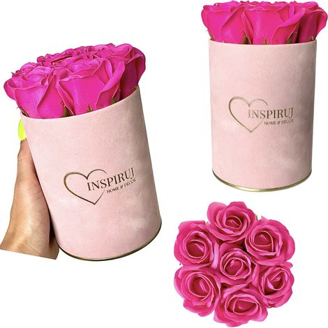 Flowerbox Inspiruj - Scatola rosa con rose di sapone - n. 8 Rosa scuro (1/5)