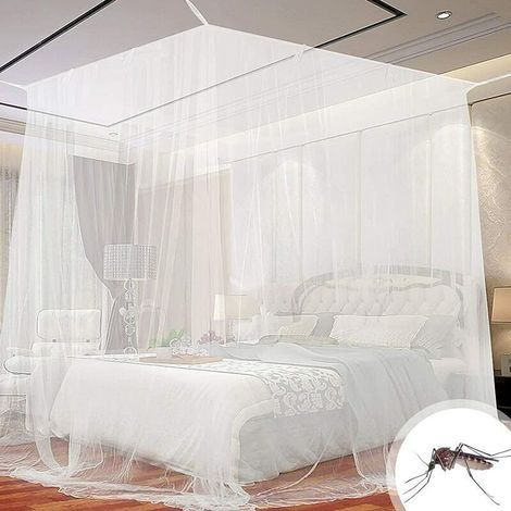 Moustiquaire de lit carrée en polyester 200x200x180cm – Installation rapide sans support – Protection efficace contre les moustiques – Blanc (1/5)