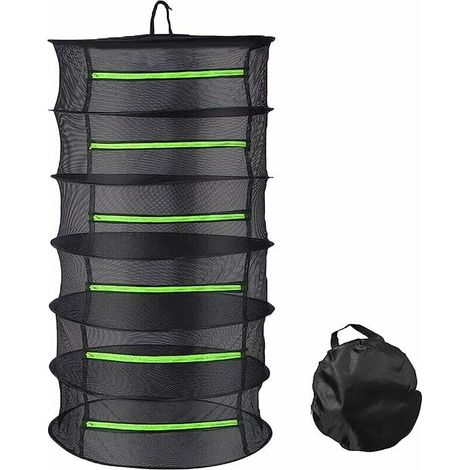 royaluxe - Séchoir à herbes 6 étages pliable en maille filet à suspendre pour plantes. poissons. fleurs. légumes avec fermeture éclair et sac de rangement (60 x 114 cm) (1/5)