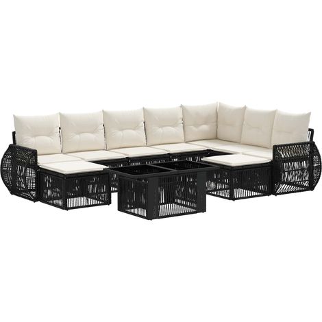 Conjunto de sofás de jardín 10 uds. Negro y Blanco Crema vidaXL (1/5)
