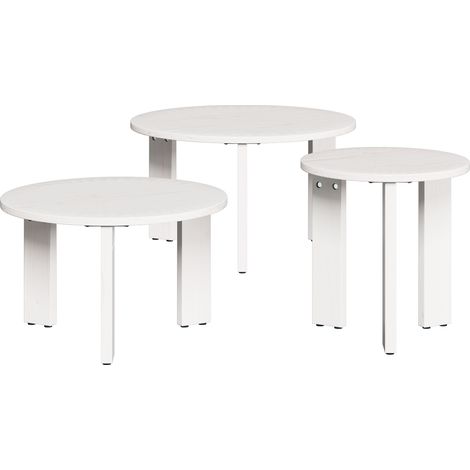 3 pcs Table basse,Table d'appoint,Table de Salon Blanc 47,5 x 47,5 x 27 cm Bois massif en pin CFW97978 (1/4)