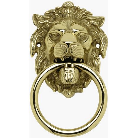 Battente per porta Leone con anello ottone finitura oro anticato h 150 mm (1/2)
