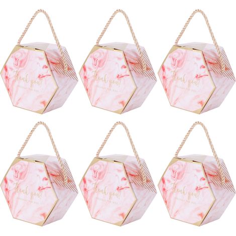 10 rosa sechseckige Bonbonschachteln mit Schnüren, Geschenktüten für Pralinen, Hochzeitsartikel (1/5)