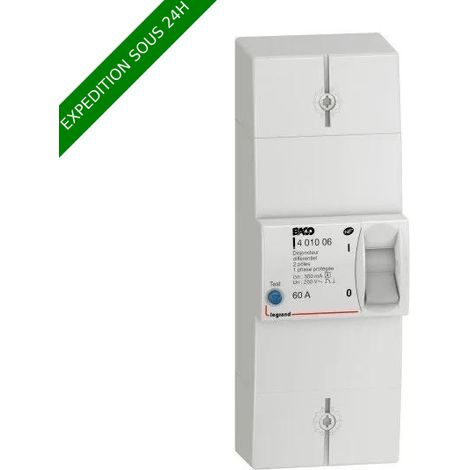 Legrand – Disjoncteur bipolaire 60A – Différentiel 500mA sélectif – Protection contre surcharges et courts-circuits – Pour installations électriques