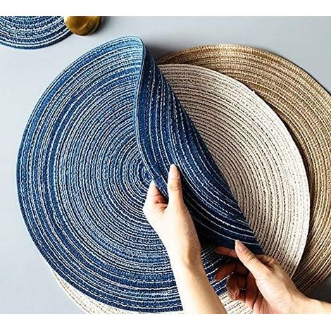 Placemat Ronde - Tissée Main - Résistante à la Chaleur - Lavable - 36 cm - Style Boho Rustique - Lot de 6 (1/5)