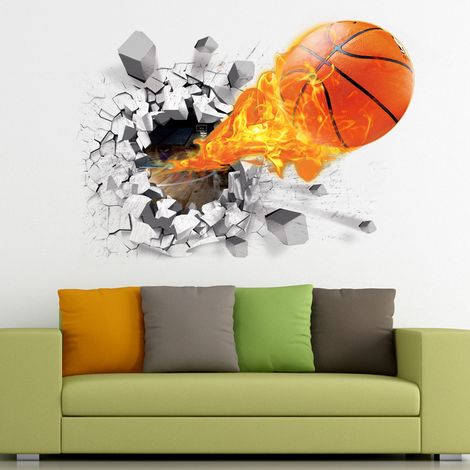 Ballon de basket 3D autocollant amovible Flying Fire (19,7 po x 2 po)