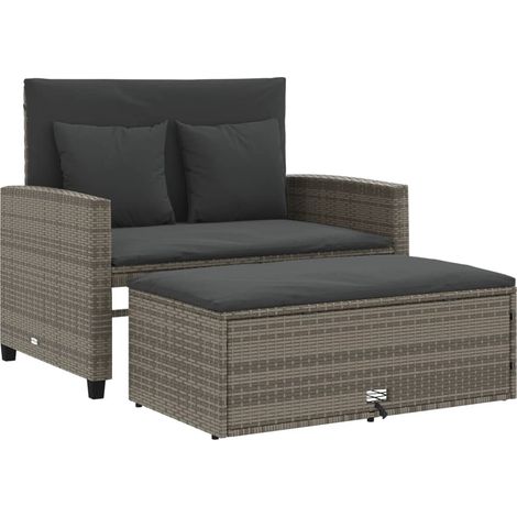 vidaXL Gartensofa 2-Sitzer mit Kissen Grau Poly Rattan