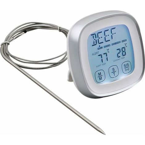 Thermomètre à viande numérique à lecture instantanée, sonde thermomètre pour aliments avec alarme et minuterie, pour four, cuisine, grillades et fumeur – argent (1/5)