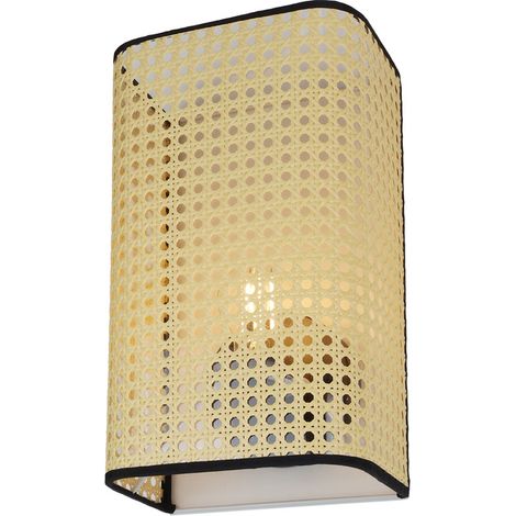 Applique murale rectangulaire en rotin style rustique, E27