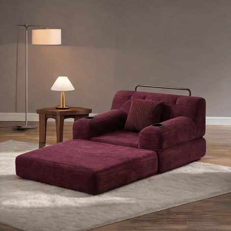 Canapé-lit 1 place convertible en lit d'appoint tissu corduroy (1/5)