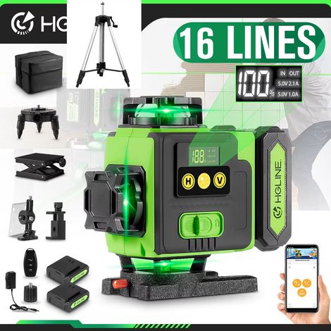 Niveau laser 4D à 16 lignes avec trépied, télécommande via application, rechargeable, autonivelant, nivellement de ligne verte à 360°,6000mAh,norme EU