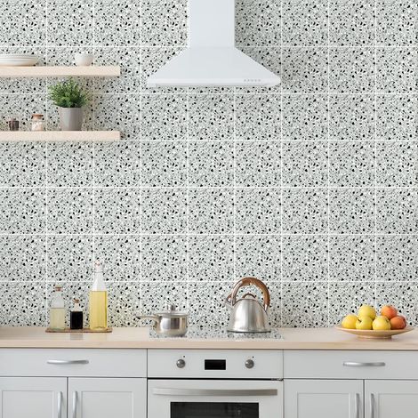 Sticker Mural Carrelage adhésif Cuisine Salle de Bain - 60 Stickers Carreaux DE Ciment TERRAZZO VITO - 60stickers20x20cm (1/5)