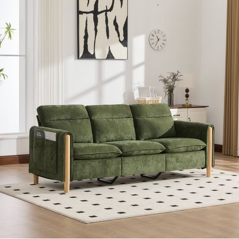 Divano angolare 3 posti 201x77x86 cm verde con contenitore, chenille e tasche laterali MEUBLIV (1/5)